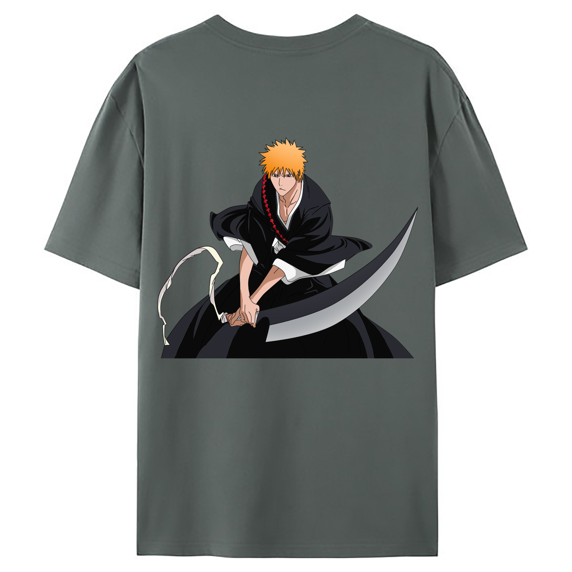 （画像用） ブリーチ 黒崎一護（くろさき いちご）BLEACH Kurosaki Ichigo 綿100％ メンズ半袖Tシャツ（バックプリント） 通気性